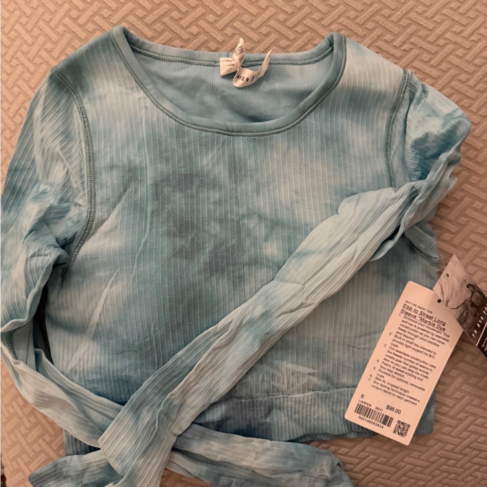 NWT Lululemon Ebb to Street Long Sleeve Marble Dye Tidal Teal size 6